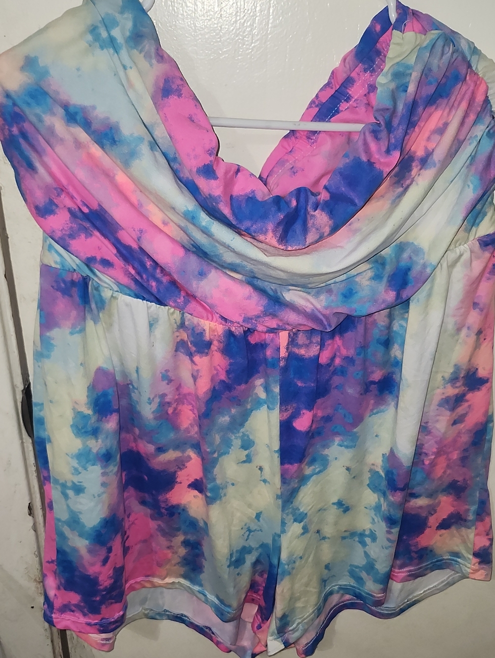 Women’s Tie-Dye Strapless Romper in Pink & Blue